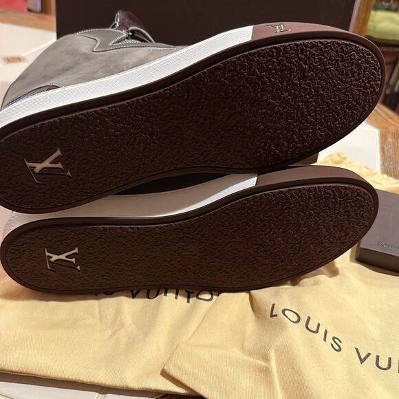 Louis Vuitton Men‘s Beige Suede&Maroon Patent Leather trim High Top size 11 NWT - Picture 7 of 11
